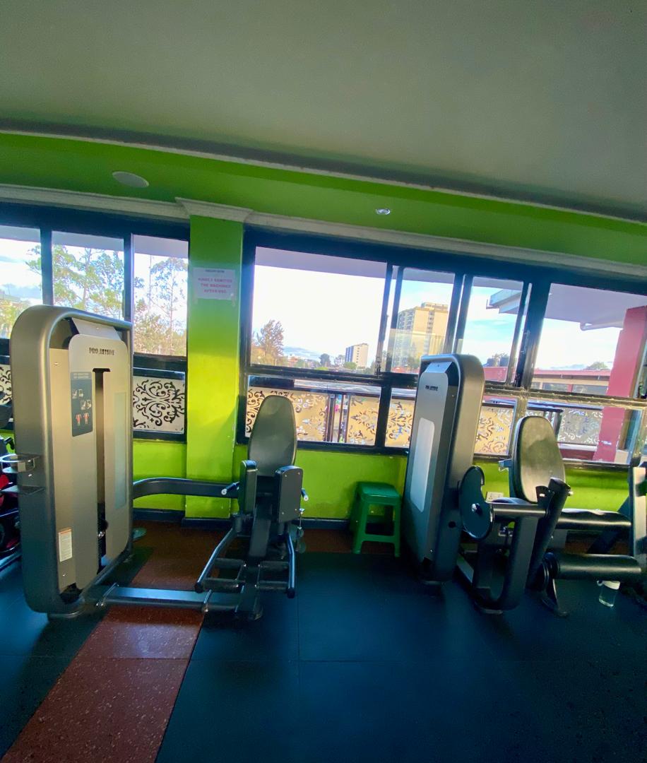 Seated strength machines beside the windows at Shiloh Gym